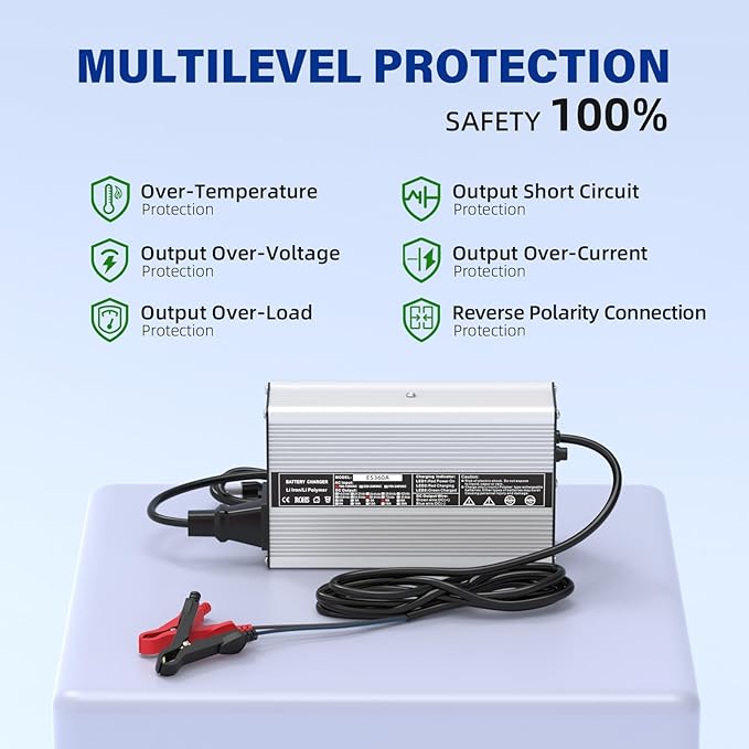 58.4V 5A AC-DC Battery Charger Dedicated Best Solution for 48V Lithium Iron Phosphate LiFePO4 Battery Recharging Support Charging Solar Off-Grid Golf Cart (58.4V 5A Charger-Silvery)