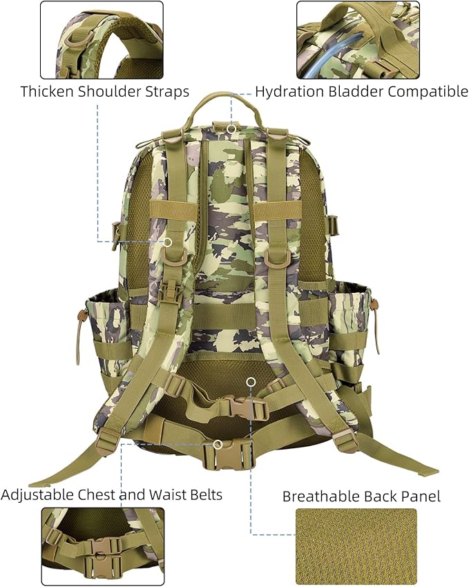 EZshoot 40L Tactical Backpack Military Backpack for Men Women Army Molle Rucksack Assault Pack Bug Out Bag Large Daypack (Auriclash)