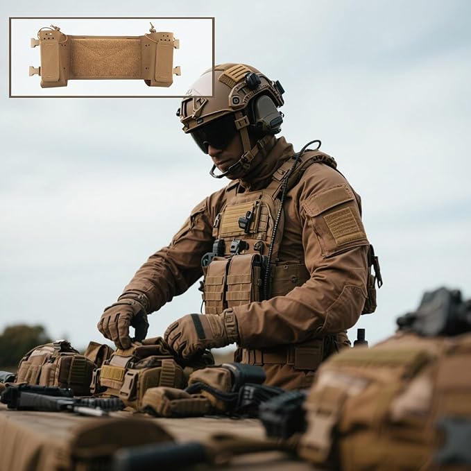 Tactical MOLLE Chest Expansion Panel With Storage Pouch Multi-Function Mission Extender Portable Organizer for Radio and Hydration(Brown)