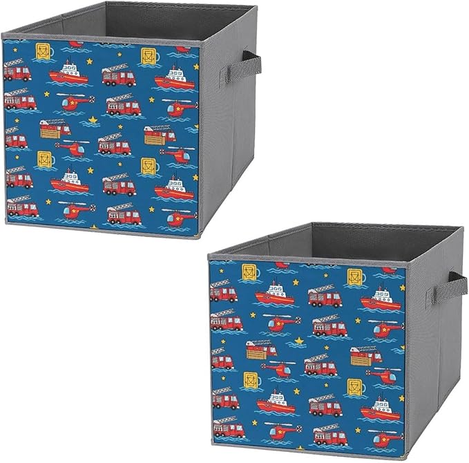 Large Capacity Storage Boxes Firetrucks Transportation Fire Trucks Foldable Organizer Baskets with Handles Clever Storage Solution for Home