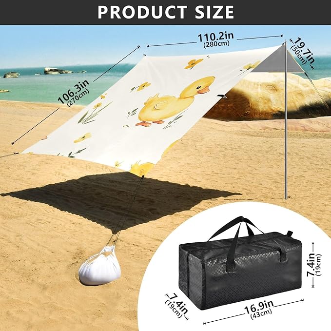 ALAZA Cute Duck Flower Leaves Beach Tent Sun Shelter Portable Canopy Sunshade for Outdoor Camping Picnics Backyard Fun 10x9 ft
