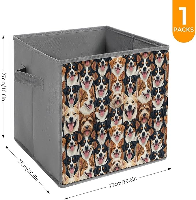Practical Folding Storage Bins Cute Dogs Puppy Sturdy Container for Wardrobe Kitchen Simplistic Storage Solution