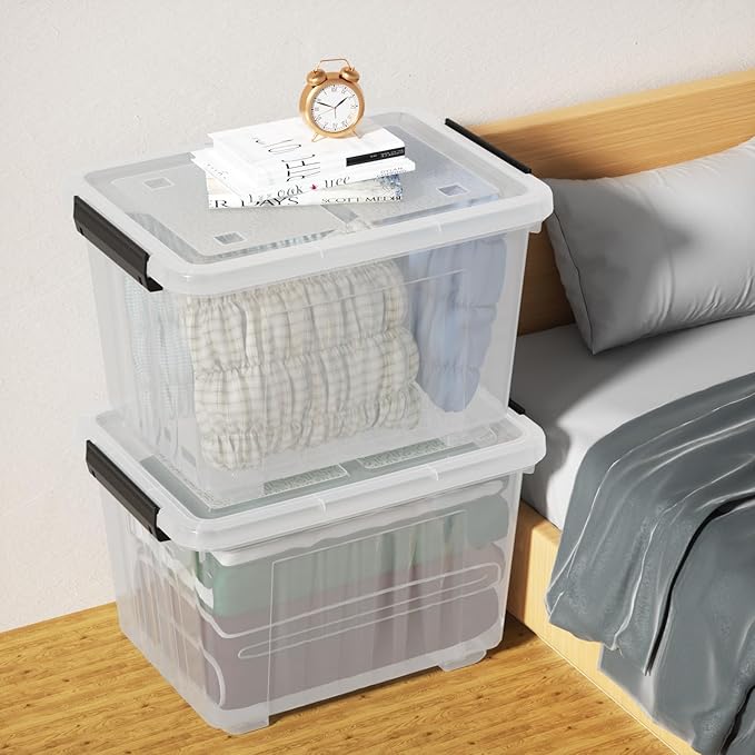 50 Quart Large Storage Boxes with Wheels 4-Pack Clear Plastic Storage Bins with Lids