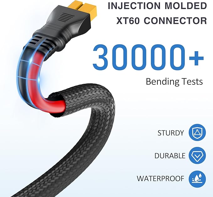XT60 to Anderson Connector Cable(10AWG 20ft) Anderson to XT60 Female Adapter Injection Molded XT60 to Anderson with Flame Retardant Sleeve for RC BatterySolar PanelPortable Power Station
