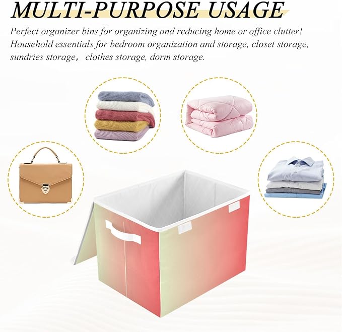 Peach Gradient Storage Bins with Lid Foldable Home Storage Qt Storage Bins with Lids for School Supply Office Basket