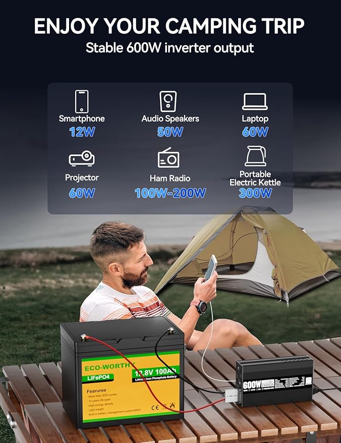 ECO-WORTHY 600W Inverter Charger 600W Pure Sine Wave Inverter &amp 30A LiFePO4 Battery Charger with 20ms UPS DC 12V to AC 110V Output Surge 1200W for RV Lithium Batteries Roadtrip Essentials