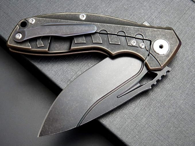Eafengrow EF949 Folding Pocket Knife EDC D2 Steel Blade Titanium Alloy handle with Pocket Clip Fast Opening Ball Bearing Folder with Frame Lock For Outdoor Camping Travel