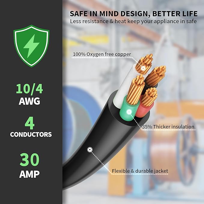 POWGRN 40 FT 30 Amp Generator Extension Cord 4 Prong Heavy Duty NEMA L14-30P to NEMA L14-30R 125/250V 7500W Green 10 Gauge STW Twist Locking House Power Cord 40 Feet Generator Cable