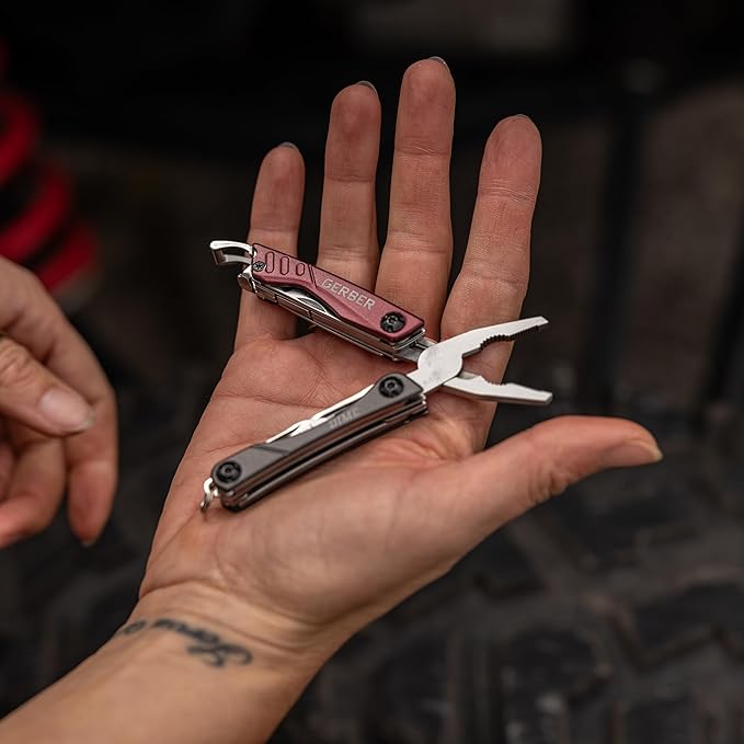 Gerber Gear Dime 12-in-1 Mini EDC Multitool - Needle Nose Pliers Pocket Knife Keychain Bottle Opener - EDC Gear and Equipment Gifts for Men - Red