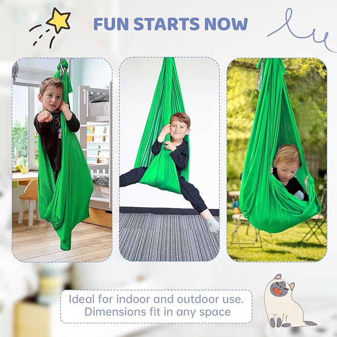 Therapy Swing for Kids with Special Needs (Hardware Included) Sensory Swing Snuggle Swing Indoor Adjustable Aerial Yoga for Children with Autism ADHD Aspergers Sensory Integration (Green)
