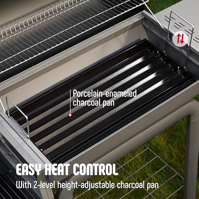 Feasto Heavy-Duty 30-Inch Charcoal Grill with Offset Smoker Grill Side Table &amp 815 Sq. In Cooking Space Outdoor BBQ Grill for Outdoor Barbecue in Backyard Patio and Parties Black