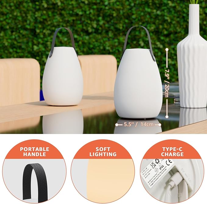 uuffoo Rechargeable Portable Table Lamp Cordless RGB Lantern with Remote Decorative LED Night Light IP44 Waterproof Indoor Outdoor Lamp for Bedroom Patio Garden Wedding Party