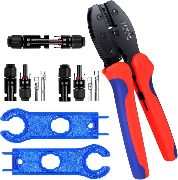 20 Pairs Solar Panel Connectors Kit with Crimper Tool - Professional Connectors Set Includes Crimping Pliers 2 Wrenches &amp 40 PCS Male/Female Wiring Kits for Solar Systems Installation