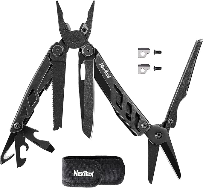 NexTool Heavy Duty Multitool Pliers with Pocket Scissors Replaceable Wire Cutters Nylon Sheath Folding Multitool Knife with Safety Lock for Camping Survival Home Repair DIY