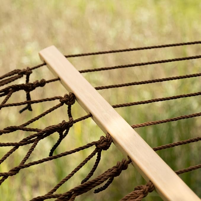 Castaway Living 13 ft. Double Traditional Hand Woven Antique Brown Polyester Rope Hammock – 2-Person 450 lb Capacity Free Extension Chains &amp Tree Hooks Designed in The USA