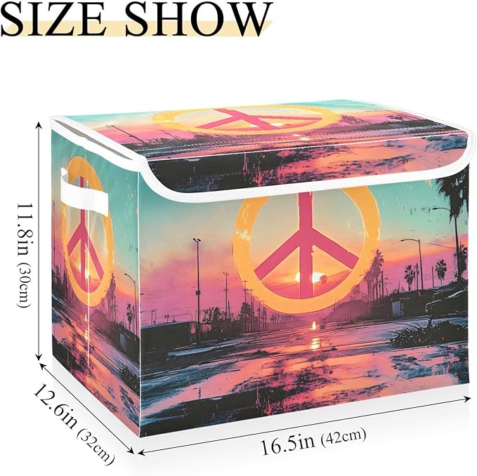 Storage Cube with Lid Peace Sign City Print 16.5×12.6×11.8 IN 1 Pack Collapsible Large Capacity Foldable Storage Basket Bin Organizer