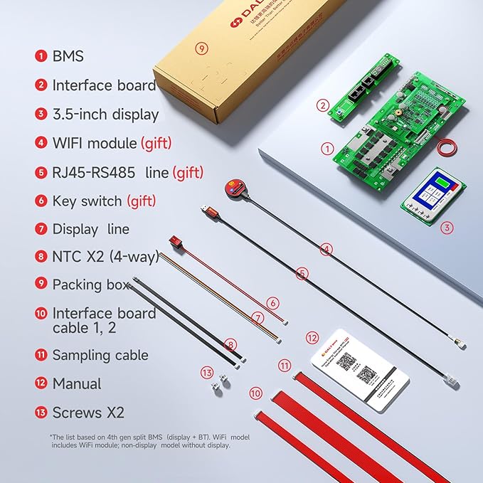 DALY BMS 48V 16S 100A - 1A Active Balance BMS with WiFi LCD Touch Screen RS485 CAN for LiFePO4 Home Energy Storage Solar Inverter System