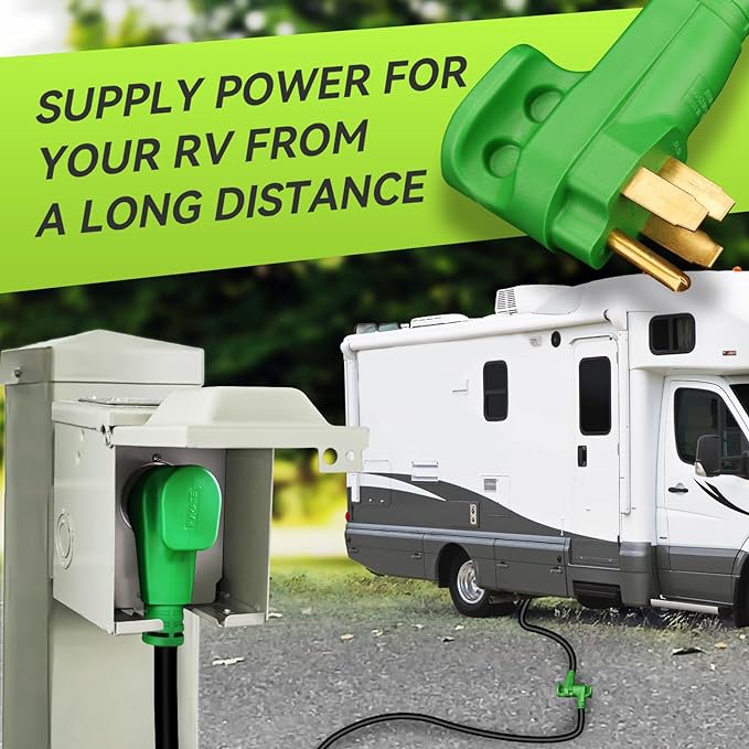 RVMATE 50 Amp 25 Feet RV/EV Extension Cord Easy Plug in Handle 14-50P to 14-50R with LED Indicator ETL Listed Come w/Storage Bag and Plastic Strap