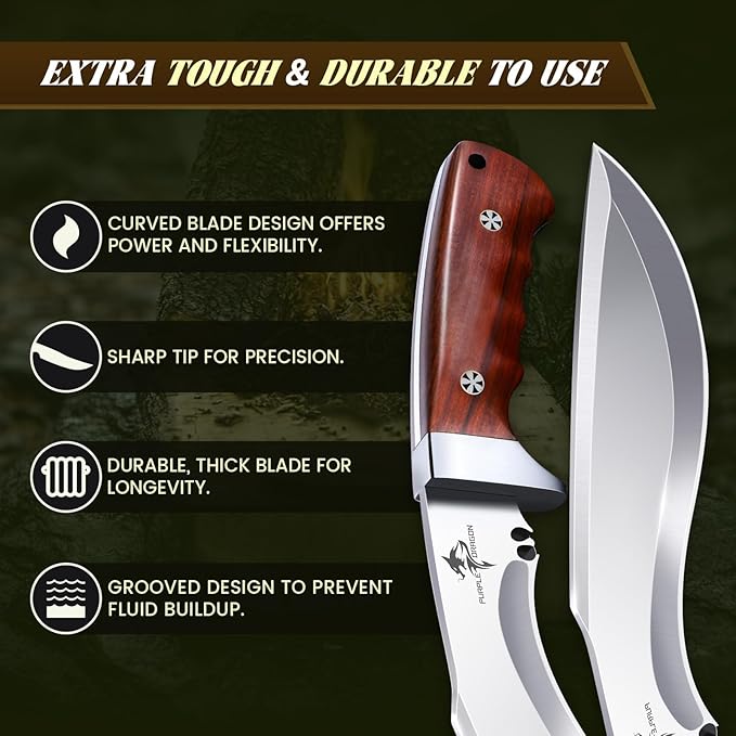 Purple Dragon Kukri Fixed Blade Knife With Sheath 8 Inch Full Tang Heavy Duty Camping Knives - Christmas Gift for Men and Women