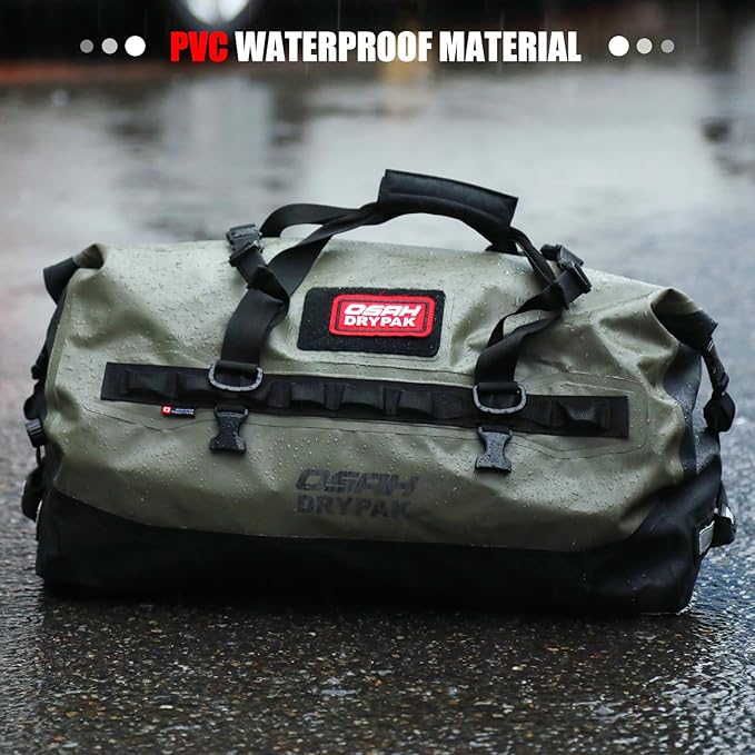 Waterproof Duffel Bag - Motorcycle Dry Bag 40L Tail Bag with Large Storage Space Waterproof Duffle Bags with Outer Mesh Zipper Pocket for Camping Kayaking Fishing &amp Traveling-Grey