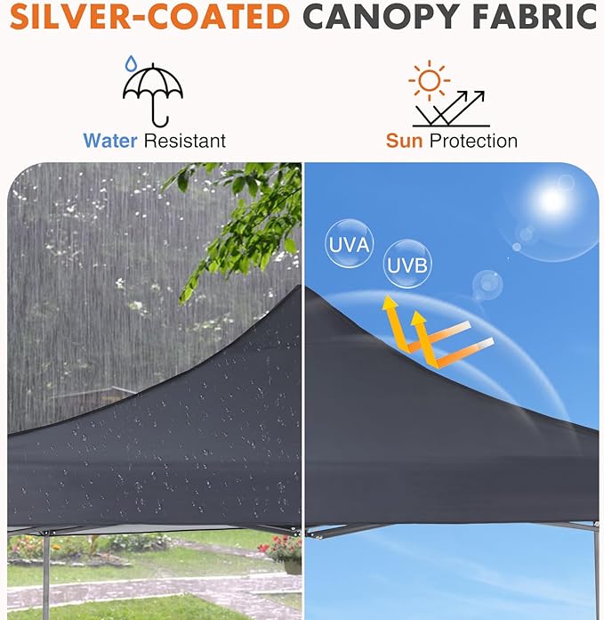 10 x 10ft Pop Up Canopy Tent Easy Setup Outdoor Shade Instant Portable Sun Shelter Canopy Tent for Parties Camping BeachGray