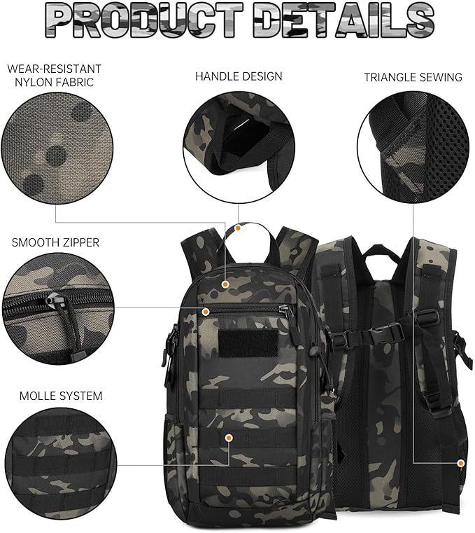 HUNTVP 10L Tactical Backpack Small Backpack Mini Daypack Rucksack Gear Tactical Assault Pack Bag for Hunting Camping Trekking (10L-Camo)