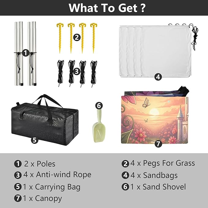 Castle Beach Canopy Sun Shelter with Sandbags &amp Sand Shovel &amp Windproof Ropes - Portable 110x126 Beach Shade Beach Tent for Camping Picnics