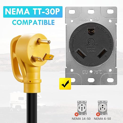 50 Amp to 20 Amp 110V RV Distribution AdapterNEMA 14-50P to 4 X 5-20R/15R RV 4-Prong to Mutiple Household Outlet w/ 20Amp Circuit Breaker RV Generator Distribution Cord (TT-30P-4 X 5-20R/15R)