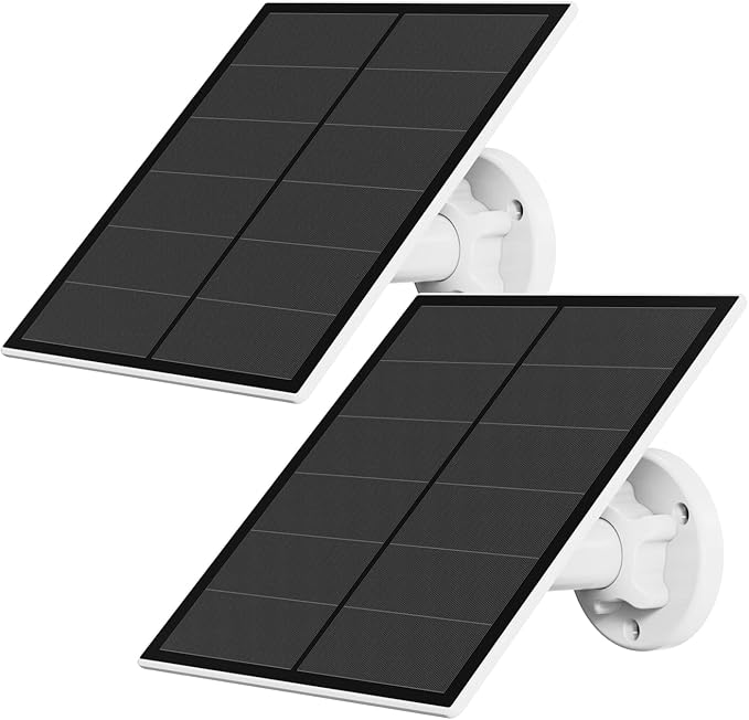 Solar Panel for Security Camera 5W USB Solar Panel for Micro USB and USB-C Port Outdoor Rechargeable Battery Camera Solar Panels with 9.8ft Cable Adjustable Wall Mount IP65 Waterproof 2 Pack