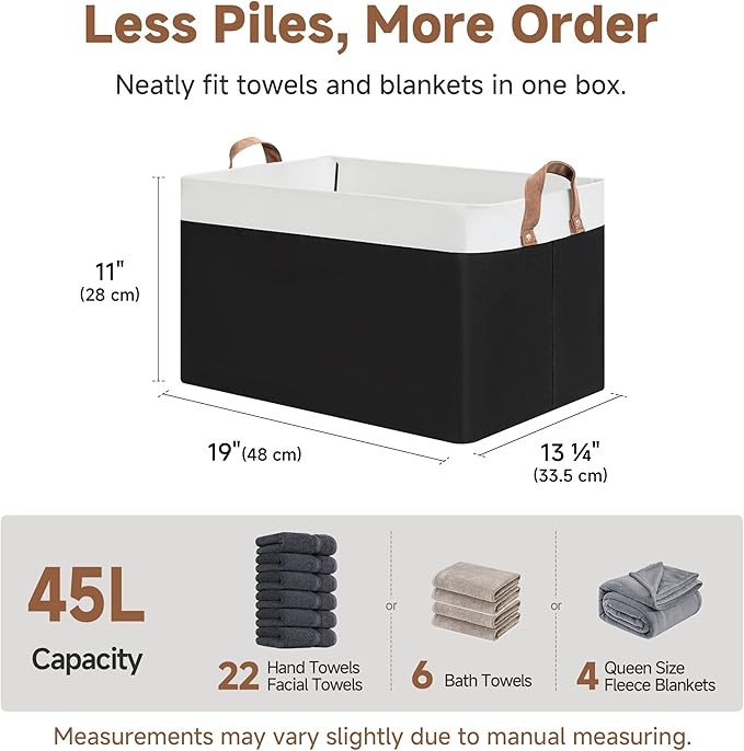 StorageWorks Storage Bins Fabric Storage Bins for Shelves Extra Large Storage Baskets with Metal Frame Closet Baskets and Bins with Handles Jumbo Black and White 2-Pack