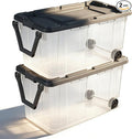 2 Pack 160 Quart Wheeled Storage Bins - Stackable Heavy Duty Clear Totes with Secure Latch Lid &amp Reinforced Pull Handle Ideal for Garage Closet &amp Moving (Clear/Gray)