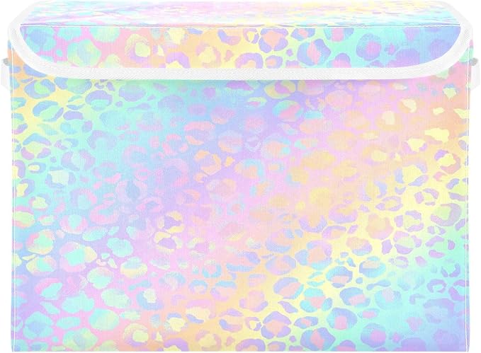 Aesthetic Unique Beauty Leopard Gradient Storage Container with Lid Foldable Closet Storage Storage Bins Large for