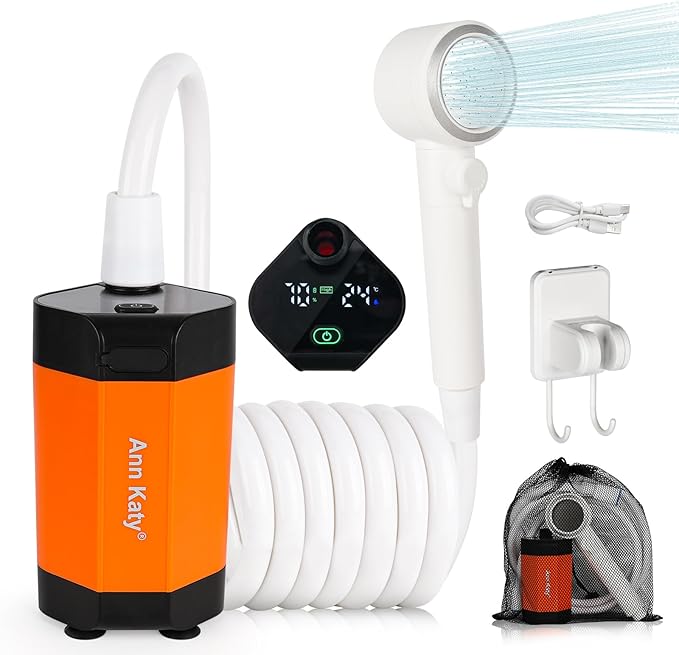 Portable Camping Shower Outdoor Camp Shower PumpUpgrade Rechargeable Electric Shower Pump with Intelligent Digital Display Multiple Spray Modes for Camping Hiking TravelingRV