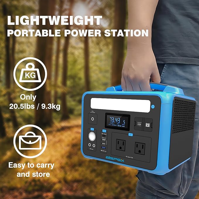 Portable Power Station 640Wh AISPEX Solar Generator with Jumper Starter 110V/600W Pure Sine Wave AC Outlet PD 60W Lifepo4 Battery Power Stations for Home Backup RV/VAN Camping Travel Emergency