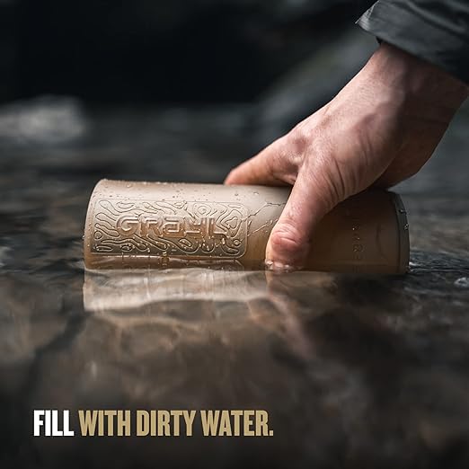 GRAYL GeoPress 24 oz Water Purifier Bottle - Filter for Hiking Camping Survival Travel (Coyote Brown)