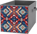 Collapsible Cube Storage Organizer with Handles Aztec Red Blue Foldable Fabric Bin for Shelves Perfect for Closet Bathroom Kids' Room &amp Nursery