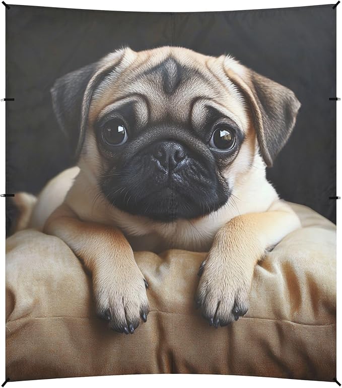 ALAZA Cute Funny Puppy Pug Dog on Black Beach Tent Sun Shelter Portable Canopy Sunshade for Outdoor Camping Picnics Backyard Fun 10x9 ft