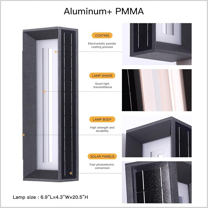 20.5 Solar Wall Lights Outdoor Waterproof 1 Pack Solar Wall Sconces Lights Outdoor 3000K LED Modern Porch Light Front Door Light Fixture Dusk to Dawn Large Exterior Garage Light for House