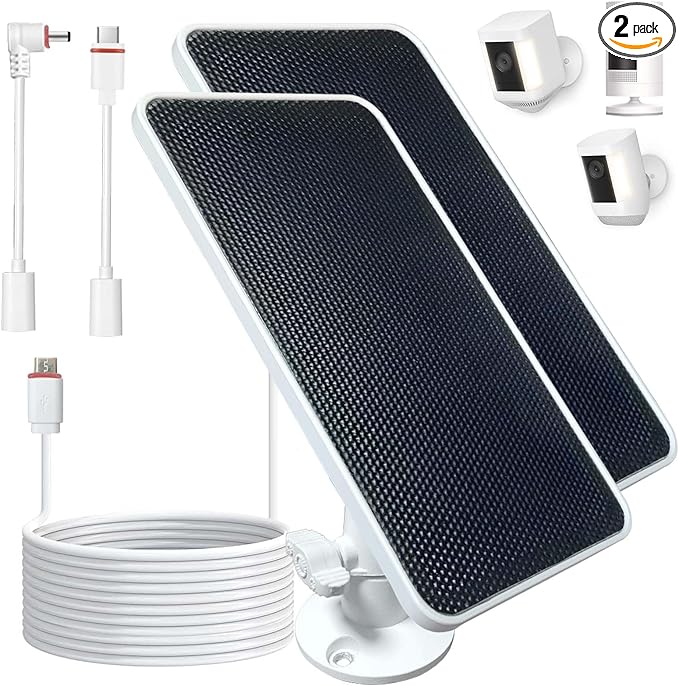 DIANMU Solar Panel for Ring Camera Solar Panel Charger for Ring Spotlight Cam Plus/Pro (Battery)Outdoor Cam Plus/Pro (Stick Up) Battery with 13FT Weatherproof Cable &amp Aluminium Alloy Mount (2 P