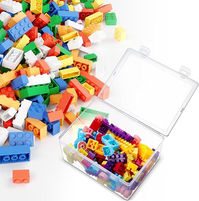 SiliFine 4 Pcs 7.09 x 5.2 x 3.43 Inch Clear Plastic Playroom and Gaming Storage Organizer Box Containers Stackable Storage Bins with Lids for Shelves or Cubbies Holds Puzzles Building Blocks
