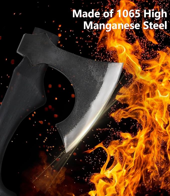 JXE JXO 13 Inch Hatchet Camping Hatchet 1065 High Manganese Steel Hickory Handle Tomahawk Axe with Leather Sheath