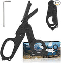 6 in 1 Multifunctional Combination Tool Folding Retractable Emergency Shears Outdoor Camping Tools Seat Belt Cutter Oxygen Cylinder Wrench Complimentary Adjustable Wrench (Electroplating black)
