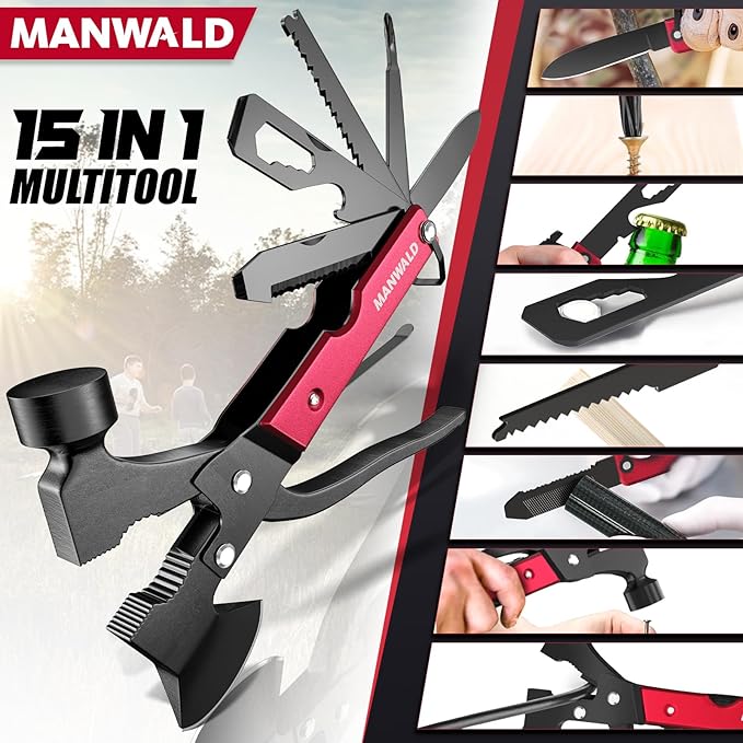 15 in 1 Multitool Axe Hatchet Valentines Day Gifts for Him Adults Camping Accessories Survival Gear Multi Tool for Camping Hiking Survival Cool Gadgets Gifts for Men Husband Boyfriends