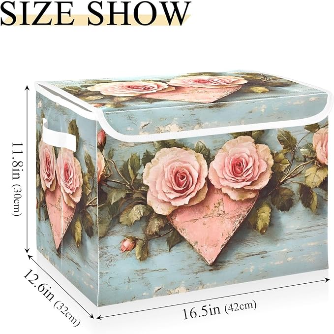 AIXIWAWA Lidded Storage Cube (Valentine Floral) Fabric Foldable Closet Bins with Flip Lid and Handles Organizer Basket Container 16.5 x 12.6 x 11.8 IN