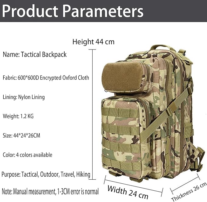 30L Military Tactical Backpack Lightweight Hiking Camping Bag Army Assault Pack Water-Repellent Digital Camouflage Travel Rucksack 3 Day Bug Out Bag