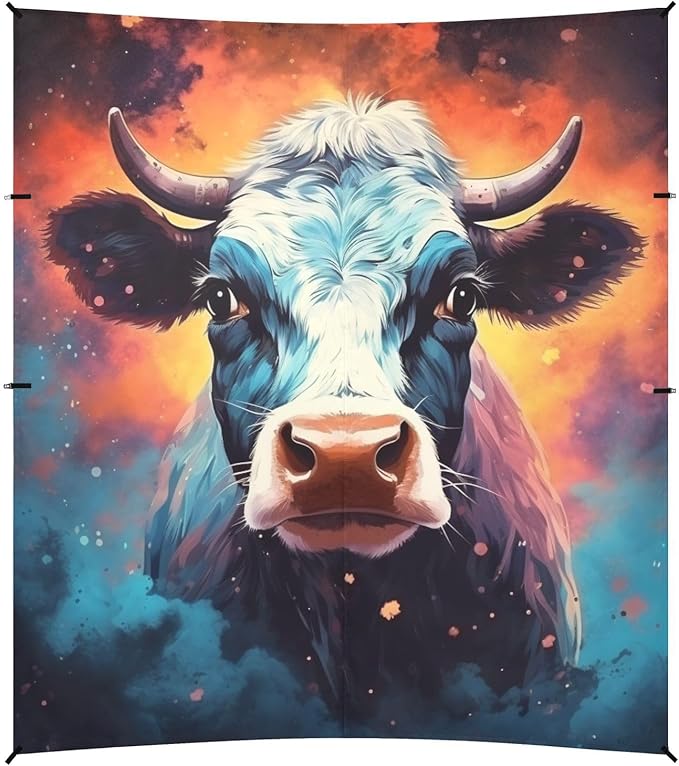 ALAZA Cow Portrait Cartoon Nebula Beach Tent Sun Shelter Portable Canopy Sunshade for Outdoor Camping Picnics Backyard Fun 10x9 ft