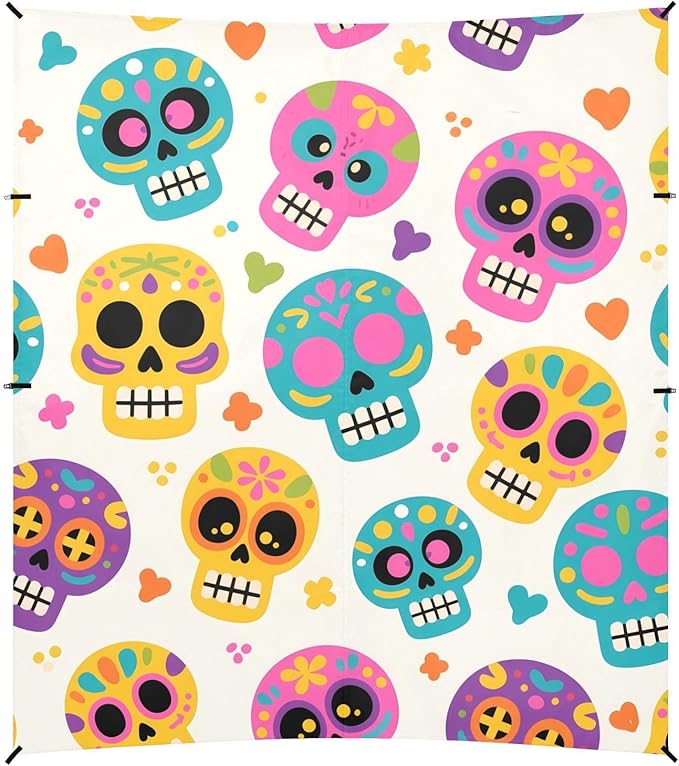ALAZA Skull Light Yellow Background Pattern Beach Tent Sun Shelter Portable Canopy Sunshade for Outdoor Camping Picnics Backyard Fun 10x9 ft
