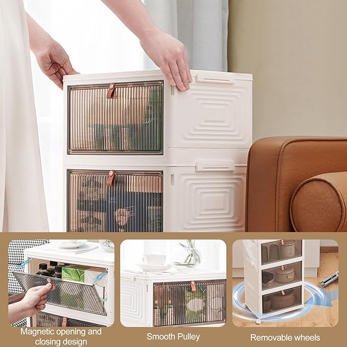 Ergocar Foldable Storage Boxes Transparent Plastic Storage Boxes with Lid Stackable Large Capacity Organiser Thick and Durable for Bedroom Wardrobe Office Garage