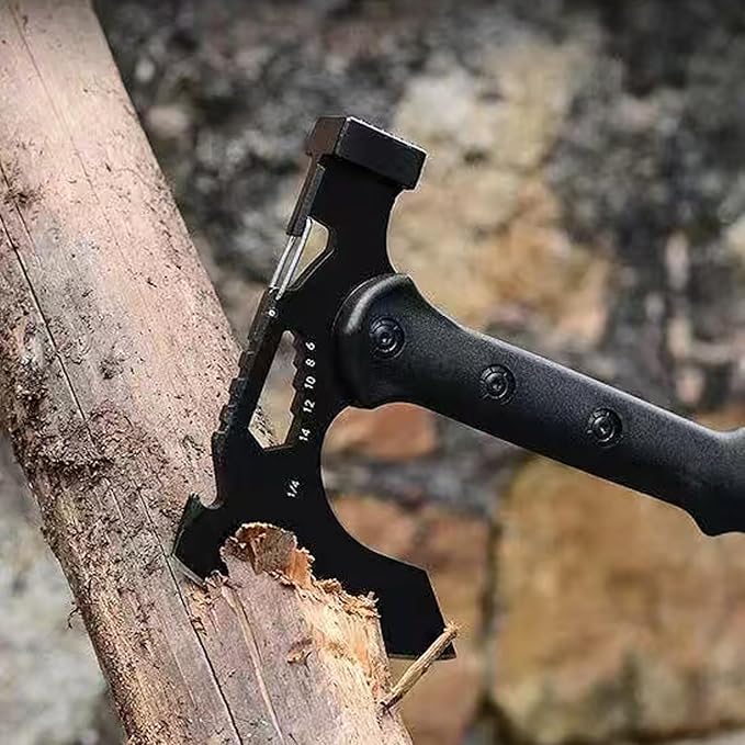 Tactical HatchetBlack Stainless Steel Camping Hatchet Axe with Nylon SheathBlack Tomahawk with Bottle OpenerHex WrenchesTactical Tomahawk Axe Hammer for Outdoor Splitting WoodHunting Survival