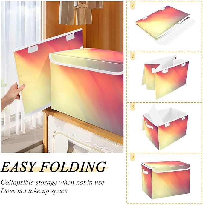 Red Orange Gradient Storage Bins with Lids Collapsible Organizer Bins Shoe Storage Boxes for Home Studyroom Dormroom